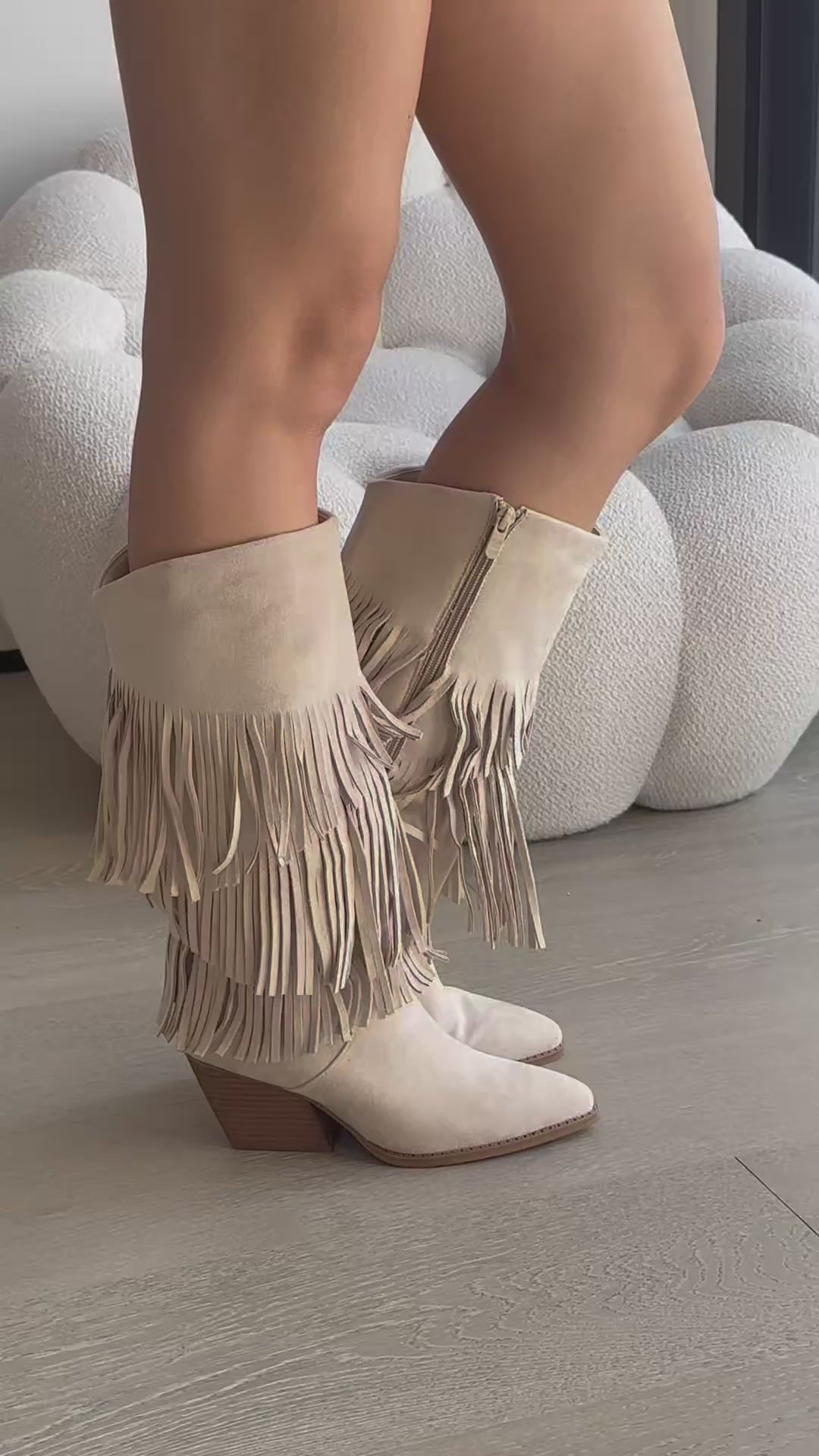 SIERRA – Bottes frangées Beige